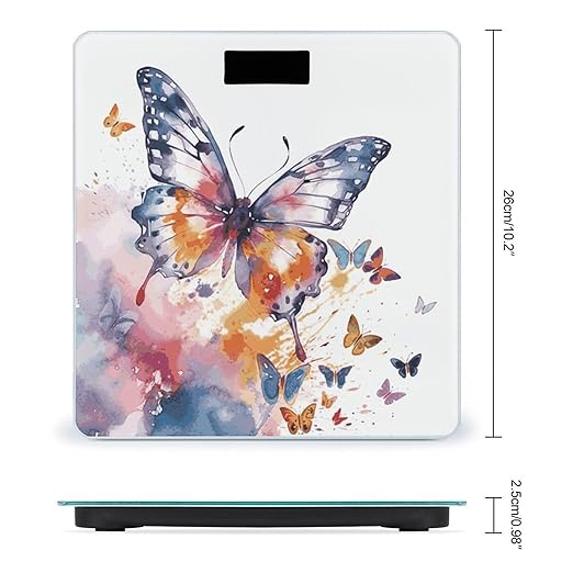Watercolor Butterfly Bathroom Scale Ultra-Bright Liquid Crystal Screen Weight Scale Accurate Bathroom Body Scales for Body Weight Bathroom Pet Home Bedroom Gift-Giving