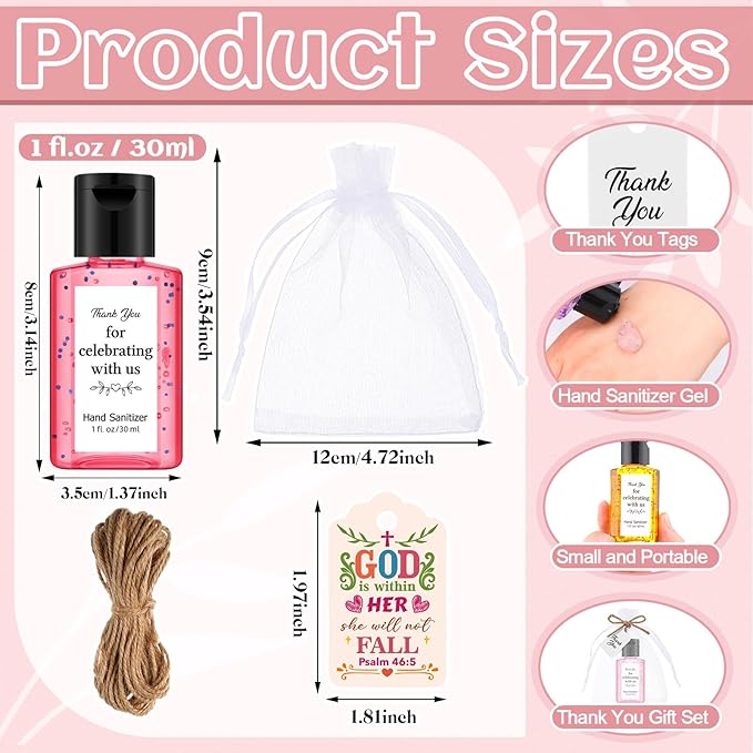 Frienda 24 Sets Wedding Hand Sanitizer Gift Set Travel Size Hand Sanitizers Gel Gift Bulk Mini Sanitizer for Wedding Baby Shower Home Appreciation Gifts for Guest Christmas Party Favor Bag Suffer