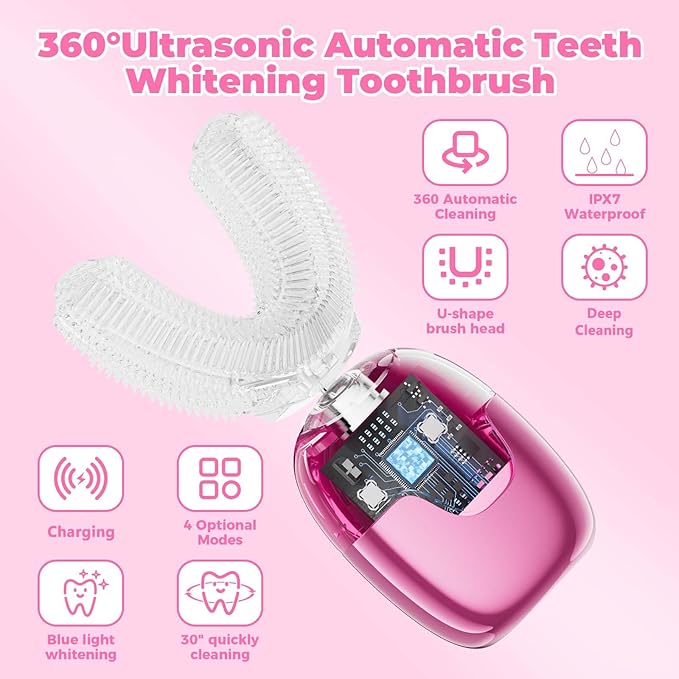Electric Toothbrush Adults U Shaped Automatic toothbrushes360° Whole Mouth Cleansing 3 Cleaning ModesRechargeable Waterproof