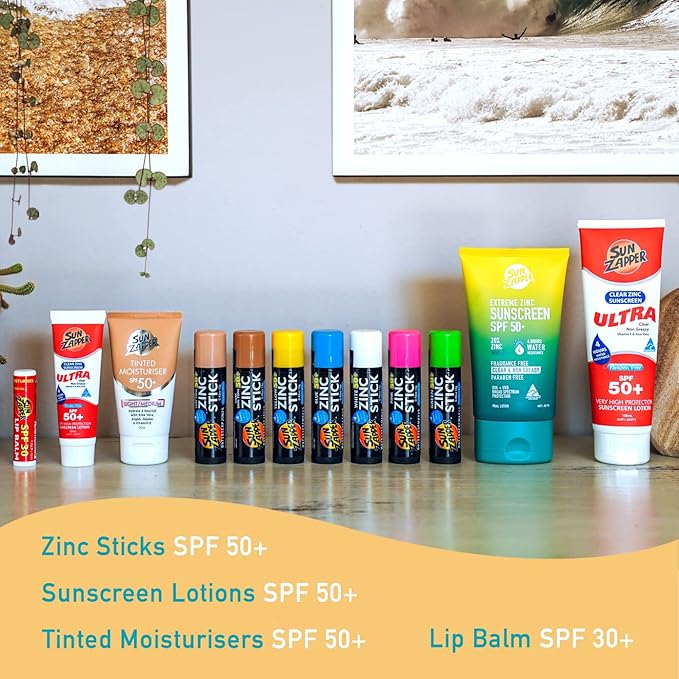 Sun Zapper Zinc Stick Mineral Sunscreen Green SPF 50+ Water Resistant for Face &amp Body Adults Kids 4-Pack Broad Spectrum Sun Block Made in Australia