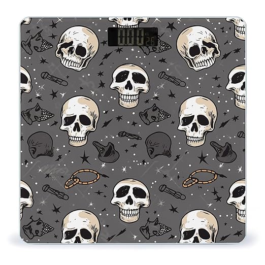 Skull and Lightning Scale for Body Weight Anti-Slip Tempered Glass Digital Bathroom Scales Clear LCD Display Weighing Scale Safe Rounded Corners Smart Scales