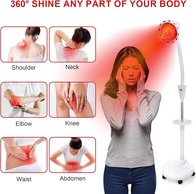 VARIPOWDER Red Light Therapy for Face and Boby Infrared Heat Lamp with Adjustable Stand LED 660nm and 850nm Red-Light for Skin Care (Water/Sand Filled Base)