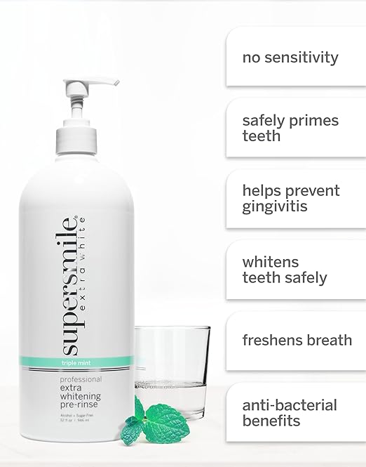 Supersmile Extra Whitening Pre-Rinse - Clinically Formulated Pre-Brush Mouthwash Cleans and Whitens Teeth in Hard-to-Reach Places - Fresh Breath - Alcohol Free - Sugar Free
