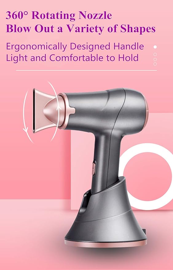Cordless Hair Dryers with Charging Base Portable Travel Hairdryer Rechargeable Handheld Blow Dryer 5000mAh Hot/Cold Air Wireless Hair Dryers Salon Styling Tool