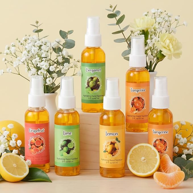 12 Pcs Hydrating Hand Sanitizer Spray Scented Hand Sanitizer Bulk Travel Size 2 Fl oz Pocket Portable Mandarin Scent Antibacterial Sanitizes Mist for Adults Office Family School Nurse Travel