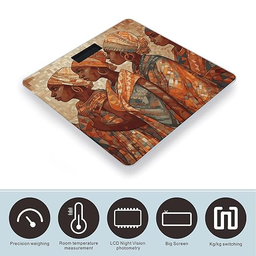 Africa Ethnic Pottery Bathroom Scale for Body Weight LCD Display Digital Bathroom Scale Tempered Glass Bathroom Weight Scales Fashion Smart Scales for Home Bedroom 400 Lb