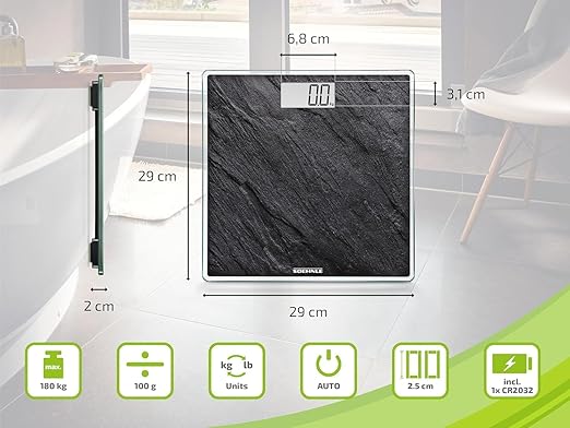 Soehnle Style Sense Compact 300 Compact Digital Weighing Scale Bathroom Scale with Easy-to-Read LCD Display Extra-Flat Body Weight Scale Slate