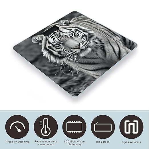 Black and White Tiger Scale for Body Weight Highly Accurate Digital Bathroom Body Scale Digital Bathroom Scales for People Anti-Slip Large LCD Display Smart Scales