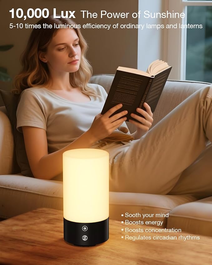 Light Therapy Lamp 10000 Lux Sun Lamp UV-Free with 3 Color Temperatures 4 Brightness &amp Timer Remote Control Sunlight for Home Office Shift Worker