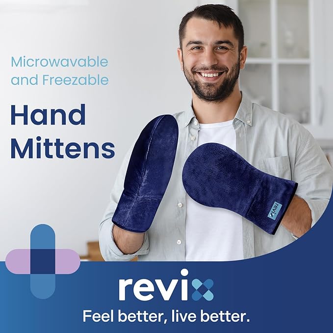 REVIX Microwavable Therapy Mittens for Hands and Fingers Moist Heat Hand Warmers Gloves Natural Unscented Heating Mitts (1 Pair)