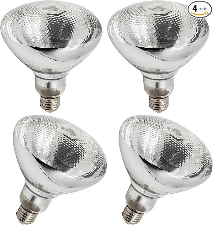 250W Heat Lamp Bulbs for Chickens Clear Glass Incandescent Heat Lamp Infrared Heat Bulb for Brooder Coop Food Service Reptiles Pets Bathroom 110V E26 Light Therapy Reflector Heat Bulb4 Pack
