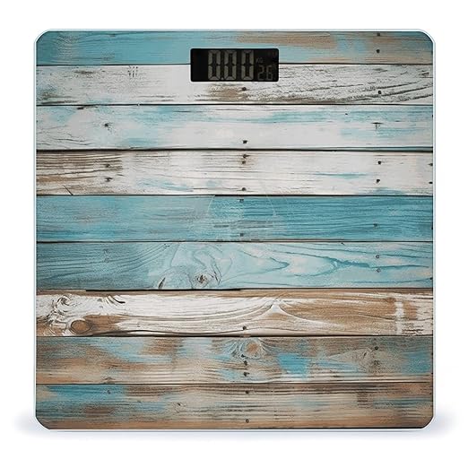 Vintage Beach Wood Old Blue Color Wooden Plank Bathroom Scale Ultra-Bright Liquid Crystal Screen Weight Scale Accurate Bathroom Body Scales for Body Weight Bathroom Pet Home Bedroom Gift-Giving