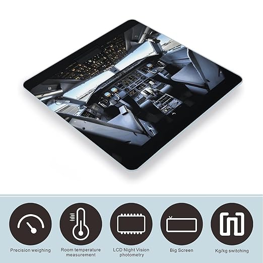 Airplane Cockpit Weight Scale Digital Electronic Scales Bathroom Scale Larg LCD Backlight Display High Precision MeasurementsTempered Glass