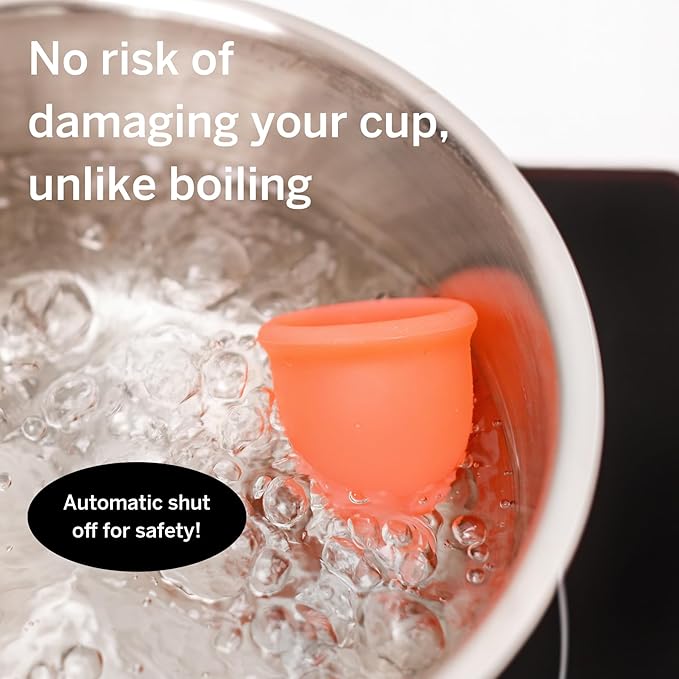 Pixie Menstrual Cup Sterilizer for Feminine Care - Ranked 1 for The Best Steamer - Kills 99.9% of Germs with Steam - Wash Your Period Disc or Cup in 3 Minutes! - Automatic Timing Shut-Off Switch