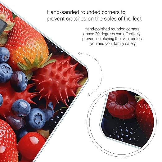Yellow and Blue Fruits Scale for Body Weight Anti-Slip Tempered Glass Digital Bathroom Scales Clear LCD Display Weighing Scale Safe Rounded Corners Smart Scales