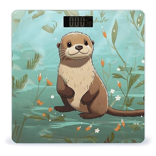 Cartoon Cute Otter Bathroom Scale for Body Weight Bathroom Weighing Scale with Backlit LCD Display Highly Accurate Measures Weight Up to 180kg