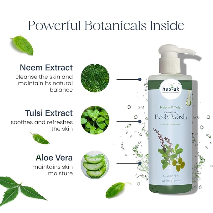 Hastak Organic Herbal Body Wash- 250 ml | Hydrating &amp Refreshing Shower Gel for Women &amp Men | Paraben and Sulphate Free (Neem &amp Tulsi)