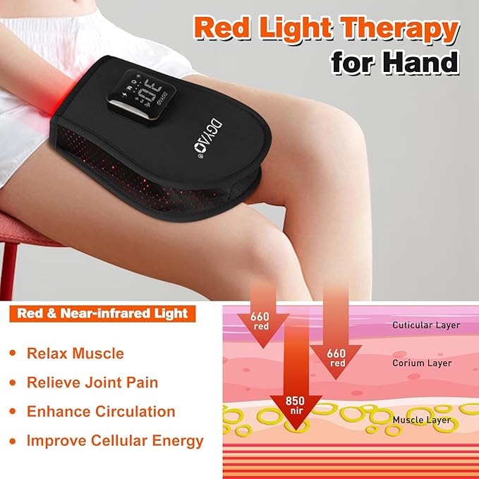 TUOB Red Light Therapy for Hand Cordless Infrared Light Therapy Device with Power Bank Led Light Therapy Double Side Pad Glove Deep Penetrate Joint Benefit for Hand Wrist Fingers Pain Relief