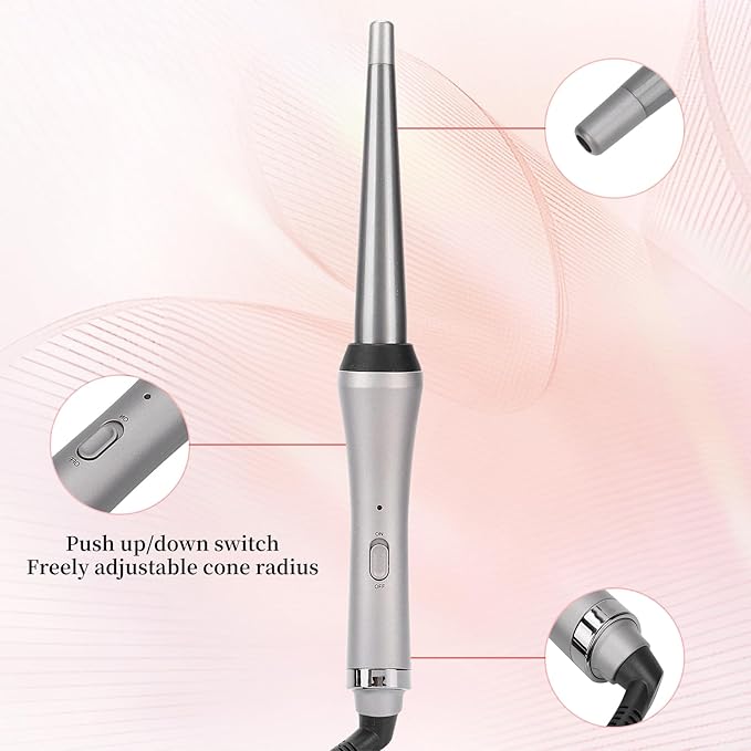 Curling Wand 0.5-1 Inch Tapered Hair Curling Iron Ceramic Wand Curler with 360° Rotatable Wire Wand Curling Iron for Short Long All Hair Type (US)