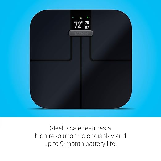 Garmin Index S2 Smart Scale with Wireless Connectivity Measure Body Fat Muscle Bone Mass Body Water% and More Black (010-02294-02)
