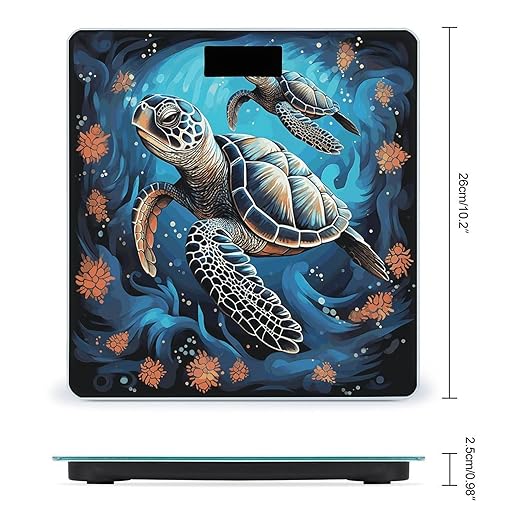 Sea Turtle Boho Style Scale for Body Weight Anti-Slip Digital Bathroom Scale Sturdy Toughened Glass Weighing Scales High Precision Safe Rounded Corners Smart Scales