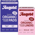 August Regular &amp Super Organic Pads + Cotton Liners Bundle - 74-Pack (36+38) Ultra-Thin Menstrual Pads with Wings + Organic Cotton Panty Liners Non-Toxic Fragrance-Free &amp Hypoallergenic