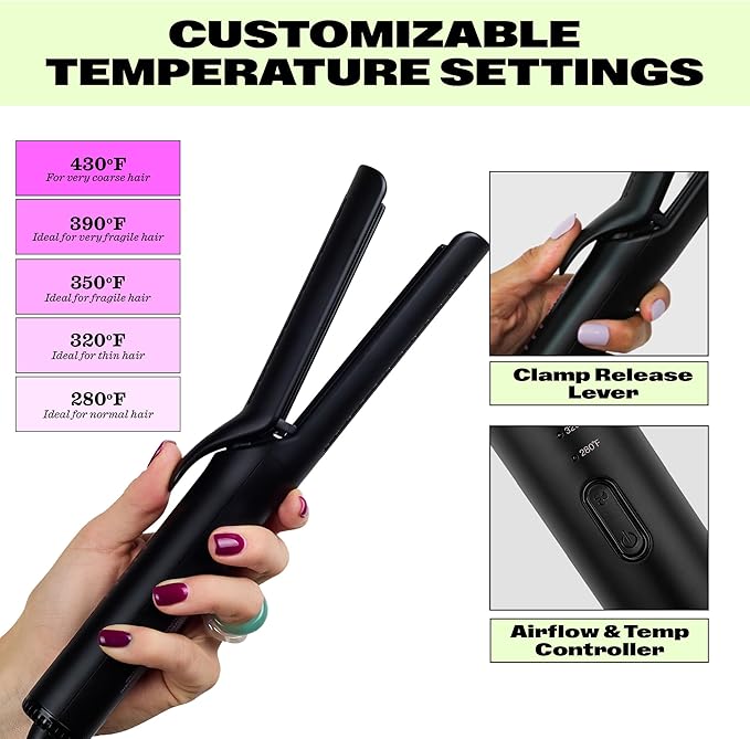 Trademark Beauty Airflow Styling Flat Iron 2 in 1 Hair Straightener &amp Curler Ceramic Plates Tourmaline Coating 360 Degree Air Vents Sunny Styler - Black