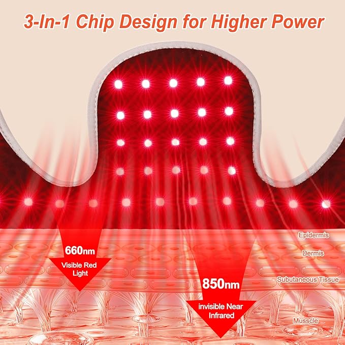 Red Light Therapy for Neck and Shoulders 3-in-1 LED Bead 660nm&amp850nm Infrared Light Therapy Belt for Neck Waist Back with Timer Remote Control Wearable Suitable for Home and Office Use