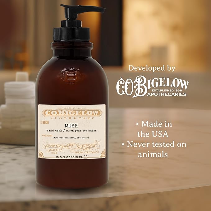 C.O. Bigelow Musk Hand Wash Iconic Collection Liquid Hand Soap with Shea Butter Glycerin Aloe Vera 10.5 Fl Oz
