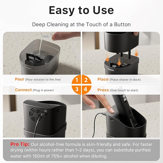Electric Shaver for Men - Trimcoo 5-Blade Foil Razor Kit | Gentle on Sensitive Skin | Self-Cleaning Center USB-C Charging 180min Runtime IPX7 Wet/Dry Use with Pop-Up Trimmer Ideal Grooming Gift