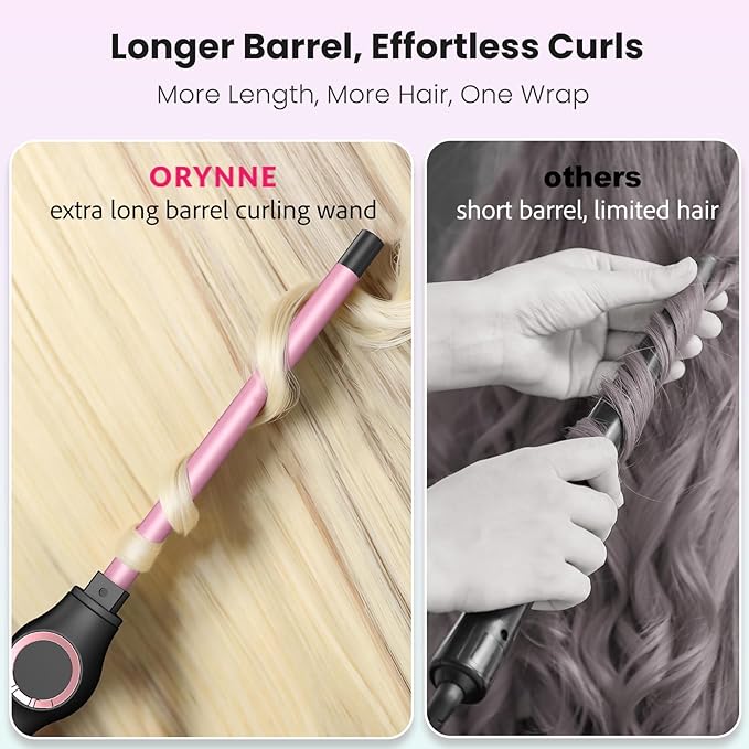 1/2 Inch Curling Wand for Long Hair Extra Long Barrel Ceramic Half Inch Curling Wand 7 Adjustable Heats 110-240V Dual Voltage Small Barrel Curling Iron Wand 60 Minutes Auto Shut Off
