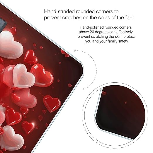 Love Red Hearts Bathroom Scale Automatic Power On/Off Body Scales LCD Backlight Display Square Digital Scale Rounded Corners Bathroom Scales for Home Bedrooms