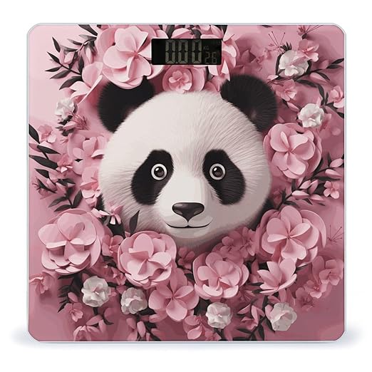 Pink Panda Scale for Body Weight Anti-Slip Digital Bathroom Scale Sturdy Toughened Glass Weighing Scales High Precision Safe Rounded Corners Smart Scales