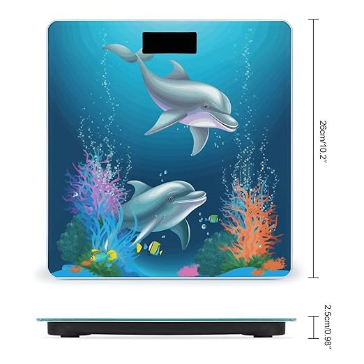 Dolphin and Fish Scale for Body Weight High Precision Digital Weight Scales with LCD Display Anti-Slip Sturdy Slim Tempered Glass Bathroom Scale for Home Use