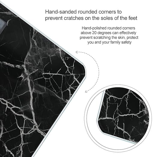Black Marble Scale for Body Weight Highly Accurate Digital Bathroom Scale Sturdy Tempered Glass Weighing Scales with LCD Display Fashion Body Fat Smart Scales 400lb