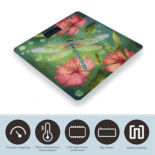 Dragonflies and Flowers Bathroom ScaleHighly Accurate Digital Weighing Machine for People Bright LED Display Weight Scale for The Aldult Home Use