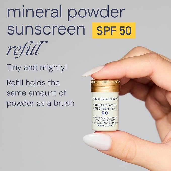 Brush On Block Mineral Sunscreen Powder Refill Natural Broad-Spectrum SPF 50 Safe for Sensitive Skin UVA UVB Face Protection Reef Friendly (Translucent - Refill)