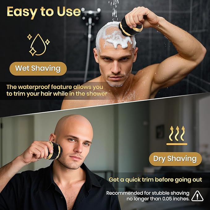 Ufree Head Shavers for Bald Men - Waterproof Bald Head Shaver with Travel Pouch Detachable Rotary Blade for Clean Shave Electric Razor with LED Display Wet/Dry
