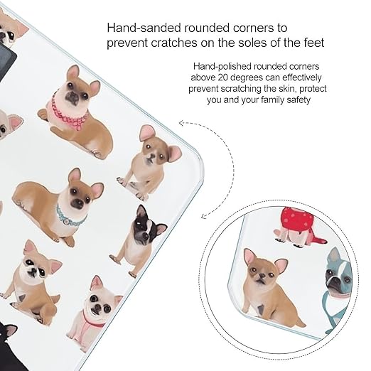 Cute Chihuahua Pug Pattern Scale for Body Weight Digital Bathroom Scale Toughened Glass High Precision Scales for Body Weight with Large LCD Backlight Display Weight Scales