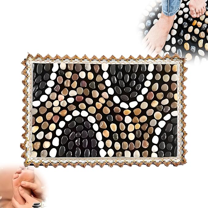 LIYAOLI Foot Pebbles Massager Mat - Acupressure Reflexology Pad with Natural Cobblestones for Pain Relief Improved Circulation &amp Relaxation for Tired Feet (23.6 x 15.7)