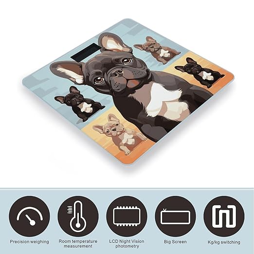 Digital Bathroom Scale for Body Weight Scale with Bright LCD Display High Accuracy Step-On Technology Auto On/Off French Bulldog Dog Cute Digital Scales 400 Lbs /180kg