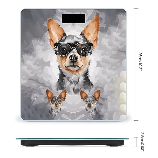 Chihuahua Dog Glasses Bathroom Scale Large LCD Backlight Display Digital Scale Rounded Corners Body Scales Automatic Power On/Off Bathroom Scales for Home Bedrooms