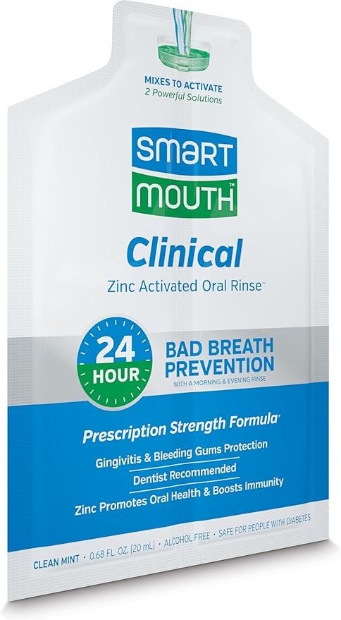SmartMouth Clinical Zinc Activated Mouthwash Single Packs - On-the-Go Mouth Rinse for Healthy Gum Support - Convenient Portable Packets - Eliminates Bad Breath - Alcohol-Free Non-Burning - 50 Count