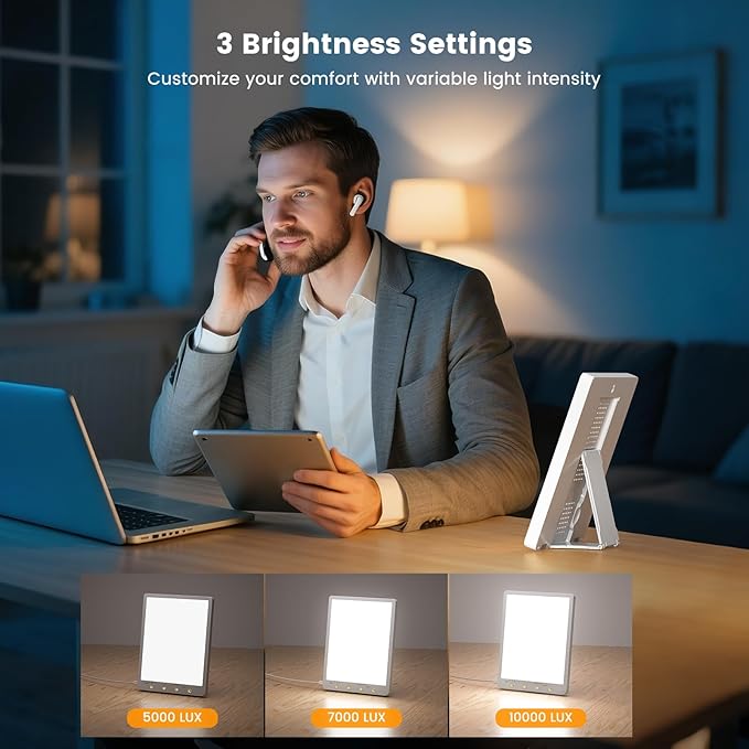 10000 Lux Light Therapy Lamp - Full Spectrum Therapy Light 3 Color Temperature &amp Wall Mount Therapy Lamp Portable Daylight Lamp for Home &amp Office Memory Function &amp Touch Control.