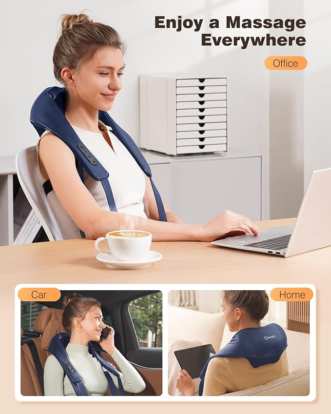 Neck and Shoulder Massager with Heat Cordless Back and Neck Massager for Pain Relief Upgraded Graphene Heating 4D Shiatsu Deep Kneading for Shoulder Back &amp Leg Portable Gift for Dad Mom &amp