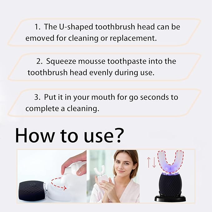 Automatic Toothbrush for Adults - Ultrasonic Electric Toothbrush Rechargeable Waterproof Design with Soft Bristles &amp 30s Timer Wireless Charging Portable Travel &amp Home Use (Black)