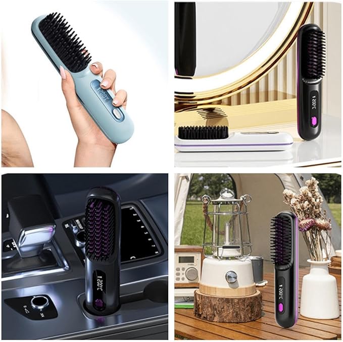 Protable Straightener Hair Brush Comb Fast Heating Hair Brush Anion Hair Straightener Comb for Travel Home Temperature Display