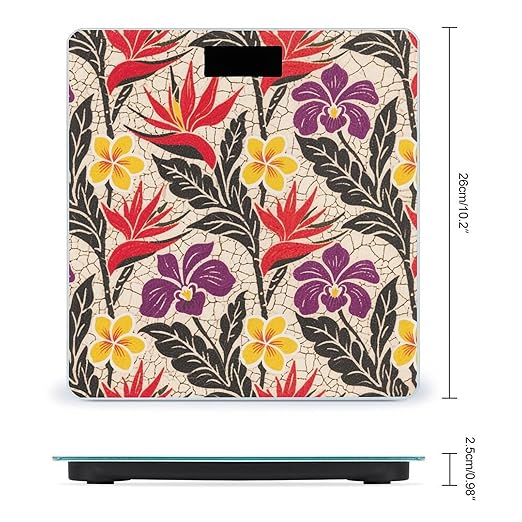 Tropical Flower Weight Scale Large Bathroom Scales Digital Weight with Bright LED Display Non Slip Automatic Weighing Scale Fashion Weighing Machine for Body
