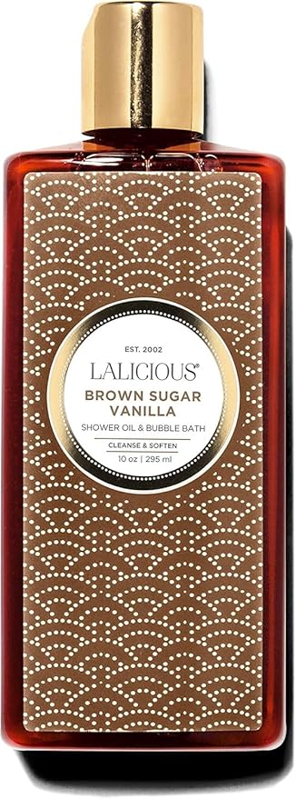 LaLicious Brown Sugar Vanilla Shower Oil &amp Bubble Bath - Shower Cleanser with Topical Probiotics &amp Grapeseed Oil No Parabens (10oz)