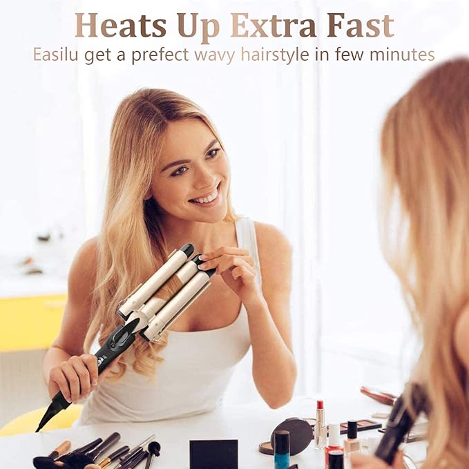 3 Barrel Curling Iron Wand - Dual Voltage Temperature Adjustable 25mm Hair Crimper1 Inch Ceramic Tourmaline Triple BarrelsHair Waving Styling Tools Gold